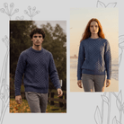 Unisex Blue 100% Wool Aran Cable Knit Crew Neck Jumper – Made in Ireland | Denim - Heritage Of Scotland - XS