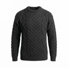 Unisex Grey 100% Wool Aran Cable Knit Crew Neck Jumper – Made in Ireland | Charcoal - Heritage Of Scotland - XS