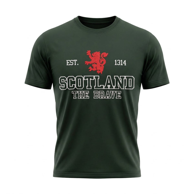 Unisex Scotland Est 1314 The Brave Applique T- Green - Heritage Of Scotland - XS