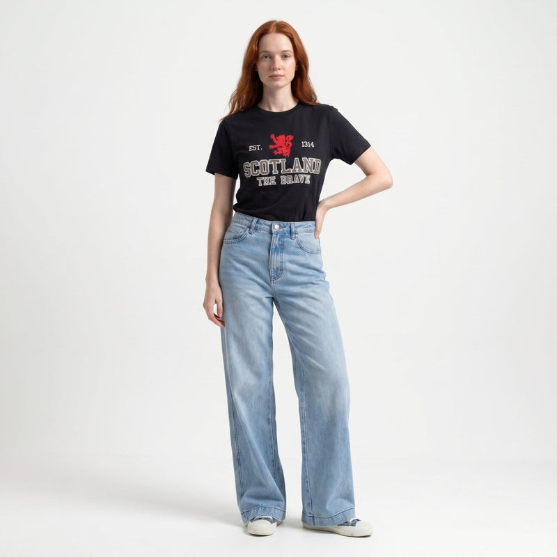 Unisex Scotland Est 1314 The Brave Applique T- Shirt - Navy - Heritage Of Scotland - XS