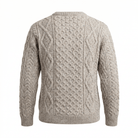 Unisex Speckled Beige 100% Wool Aran Cable Knit Crew Neck Jumper – Made in Ireland | Skiddaw - Heritage Of Scotland - XS