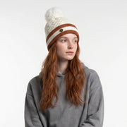 Woman's Knit Hat with Pom Pom and Fleece Lining - Banded and White - Heritage Of Scotland - 