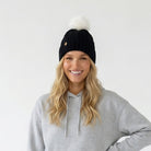 Woman's Knit Hat with Pom Pom and Fleece Lining - Black and White - Heritage Of Scotland - 