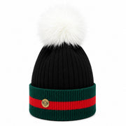 Woman's Knit Hat with Pom Pom and Fleece Lining - Black and White - Heritage Of Scotland - 