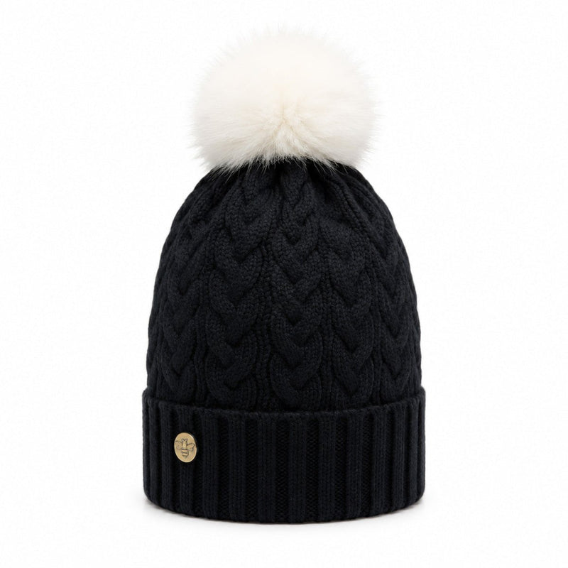 Woman's Knit Hat with Pom Pom and Fleece Lining - Black and White - Heritage Of Scotland - 