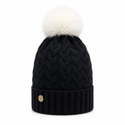 Woman's Knit Hat with Pom Pom and Fleece Lining - Black and White - Heritage Of Scotland - 