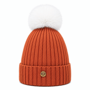 Woman's Knit Hat with Pom Pom and Fleece Lining - Cappuccino and White - Heritage Of Scotland - 