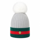 Woman's Knit Hat with Pom Pom and Fleece Lining - G Silver/White - Heritage Of Scotland -