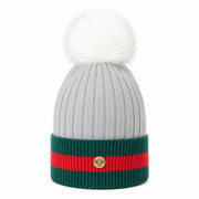 Woman's Knit Hat with Pom Pom and Fleece Lining - G Silver/White - Heritage Of Scotland -