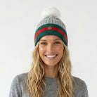 Woman's Knit Hat with Pom Pom and Fleece Lining - G Silver/White - Heritage Of Scotland -