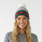 Woman's Knit Hat with Pom Pom and Fleece Lining - G Silver/White - Heritage Of Scotland -