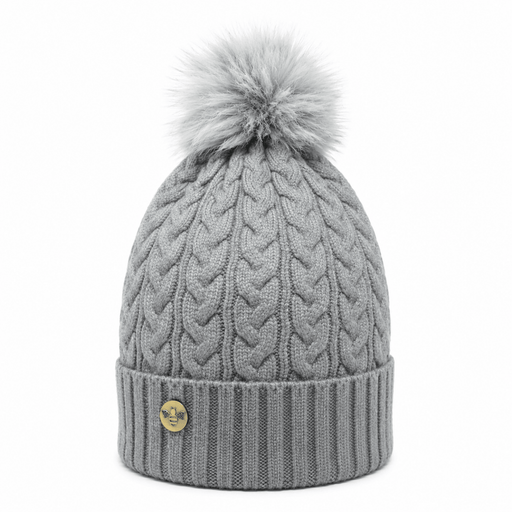 Woman's Knit Hat with Pom Pom and Fleece Lining - Grey - Heritage Of Scotland - 