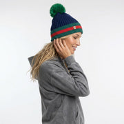 Woman's Knit Hat with Pom Pom and Fleece Lining - Navy and Green - Heritage Of Scotland - 