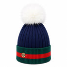 Woman's Knit Hat with Pom Pom and Fleece Lining - Navy and White - Heritage Of Scotland - 