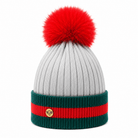 Woman's Knit Hat with Pom Pom and Fleece Lining - Silver and Red - Heritage Of Scotland - 