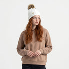 Woman's Knit Hat with Pom Pom and Fleece Lining - White and Brown - Heritage Of Scotland - 