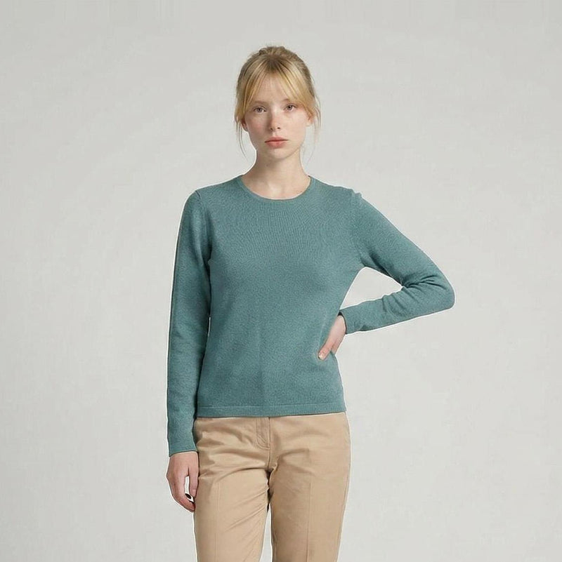 Women's 100% Cashmere Crew Neck Jumper - Iceland Teal - Heritage Of Scotland - XS