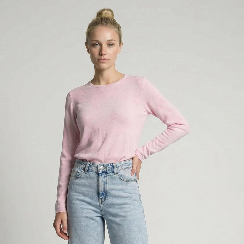 Women's 100% Cashmere Crew Neck Jumper - Sakura Pink - Heritage Of Scotland - XS