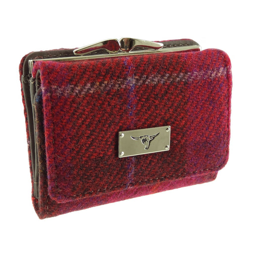 Women's Harris Tweed Clasp Purse With C Deep Pink Tartan - Heritage Of Scotland - DEEP PINK TARTAN