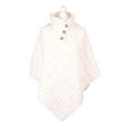 Women’s Knitted Hooded Poncho with Buttons – Cable Knit Cape - CREAM - Heritage Of Scotland -