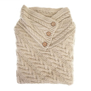 Women’s Knitted Hooded Poncho with Buttons – Cable Knit Cape - KHAKI - Heritage Of Scotland -