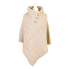 Women’s Knitted Hooded Poncho with Buttons – Cable Knit Cape - KHAKI - Heritage Of Scotland -