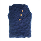 Women’s Knitted Hooded Poncho with Buttons – Cable Knit Cape - NAVY - Heritage Of Scotland -