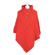 Women’s Knitted Hooded Poncho with Buttons – Cable Knit Cape - RED - Heritage Of Scotland -