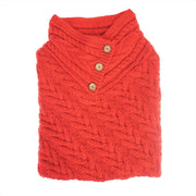Women’s Knitted Hooded Poncho with Buttons – Cable Knit Cape - RED - Heritage Of Scotland -