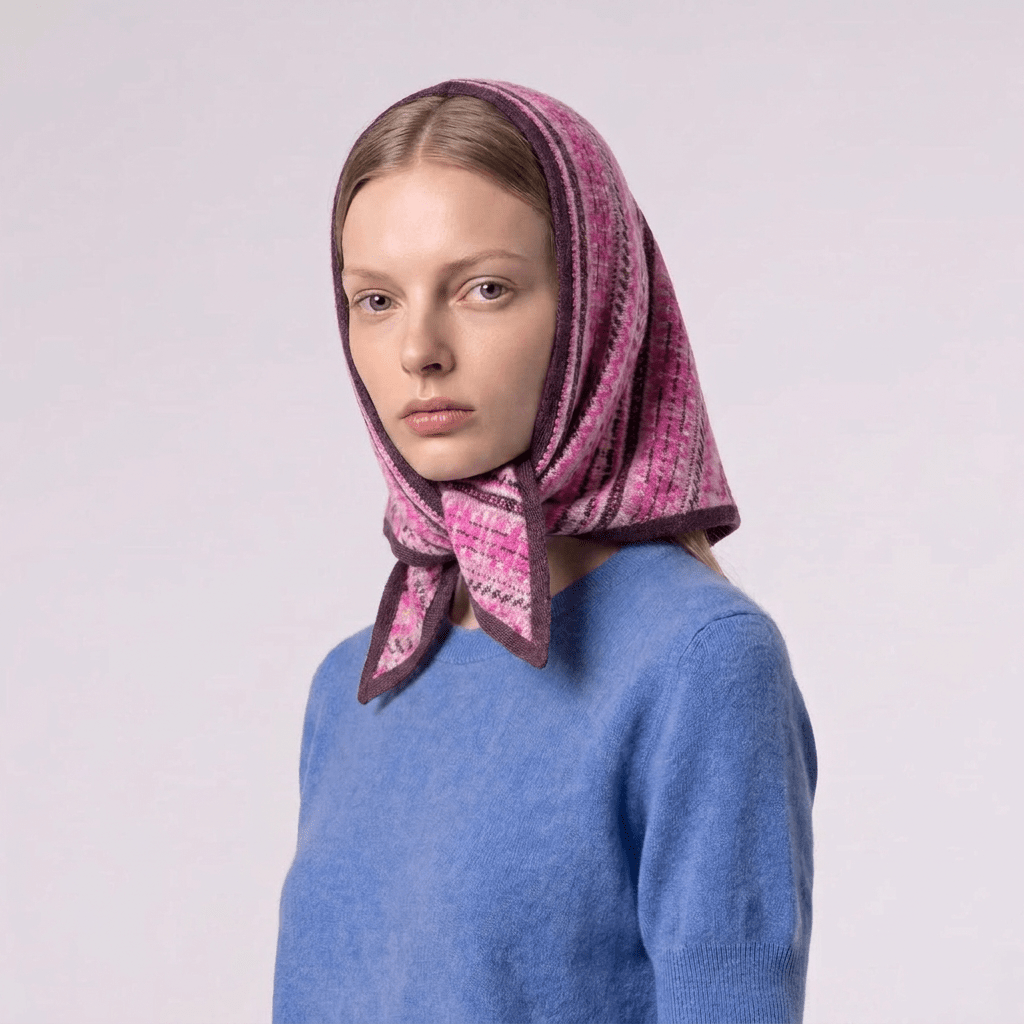 Women’s Lambswool Fair Isle Neck Scarf – Made in Scotland - CASIS PURPLE - Heritage Of Scotland -