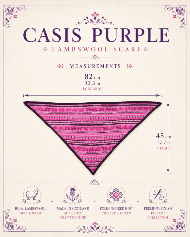 Women’s Lambswool Fair Isle Neck Scarf – Made in Scotland - CASIS PURPLE - Heritage Of Scotland -