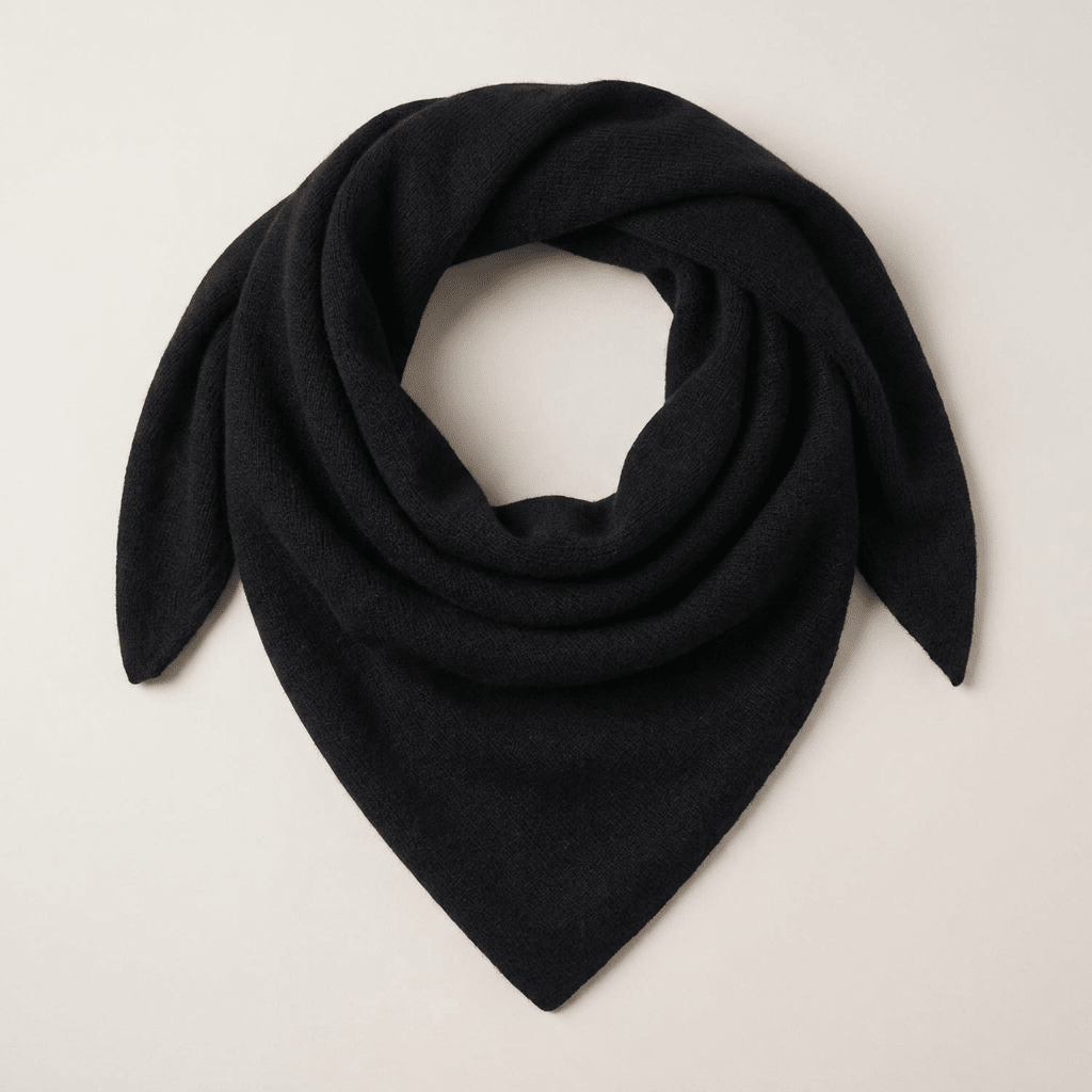 Women’s Luxury Ribbed Cashmere Triangle Scarf - BLACK - Heritage Of Scotland -