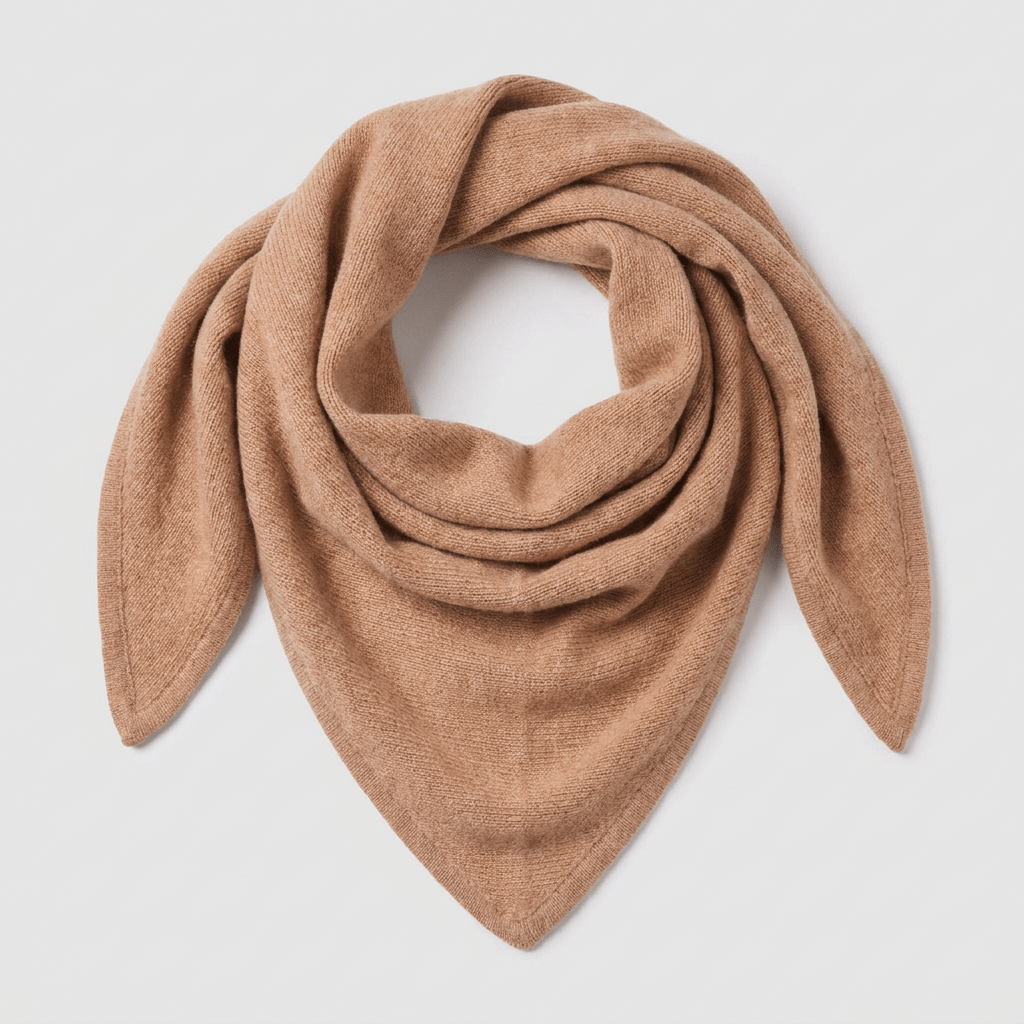 Women’s Luxury Ribbed Cashmere Triangle Scarf - CAMEL - Heritage Of Scotland -