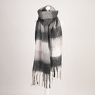 Women’s Soft Check Scarf – Oversized Plaid Winter Wrap with Tassel Fringe - Grey Check - Heritage Of Scotland -
