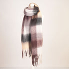 Women’s Soft Check Scarf – Oversized Plaid Winter Wrap with Tassel Fringe - Natural Check - Heritage Of Scotland -