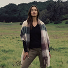 Women’s Soft Check Scarf – Oversized Plaid Winter Wrap with Tassel Fringe - Natural Check - Heritage Of Scotland -