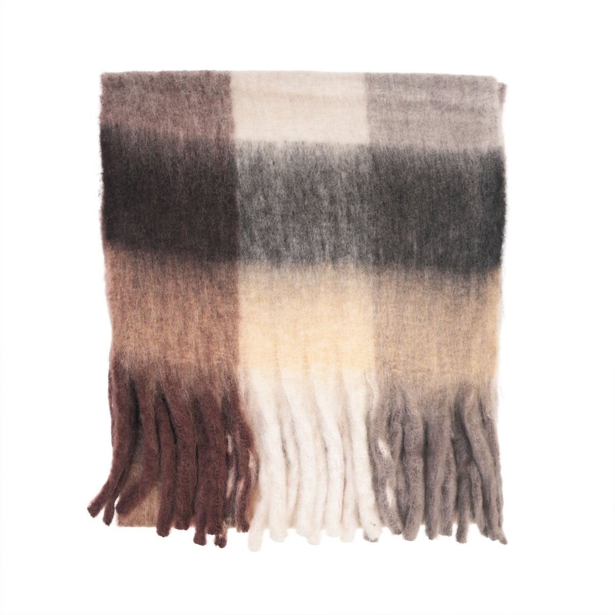 Women’s Soft Check Scarf – Oversized Plaid Winter Wrap with Tassel Fringe - Natural Check - Heritage Of Scotland -
