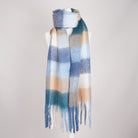 Women’s Soft Check Scarf – Oversized Plaid Winter Wrap with Tassel Fringe - New Dark Blue Check - Heritage Of Scotland -