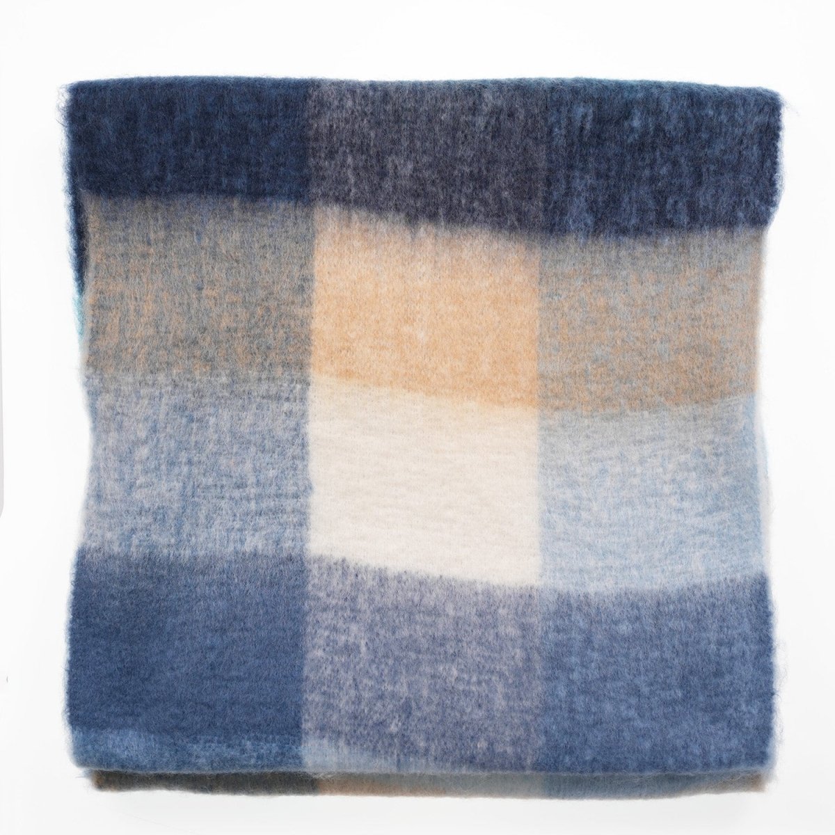Women’s Soft Check Scarf – Oversized Plaid Winter Wrap with Tassel Fringe - New Dark Blue Check - Heritage Of Scotland -