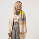 Women’s Soft Check Scarf – Oversized Plaid Winter Wrap with Tassel Fringe - Orche Check - Heritage Of Scotland -