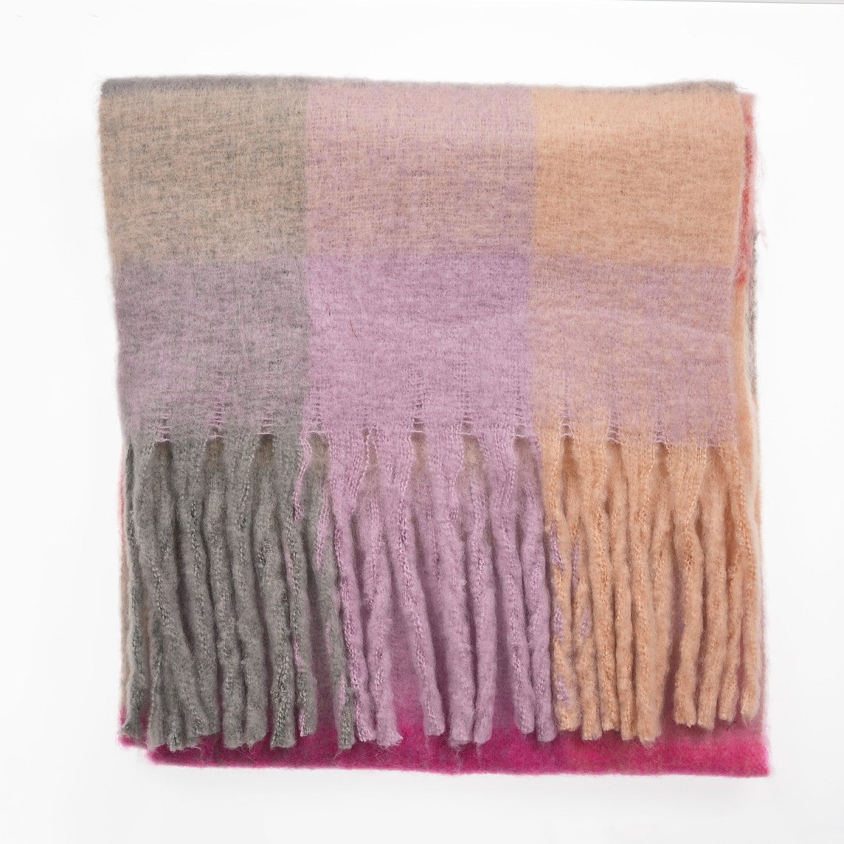 Women’s Soft Check Scarf – Oversized Plaid Winter Wrap with Tassel Fringe - Pink/ Grey Check - Heritage Of Scotland -