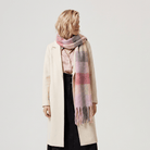 Women’s Soft Check Scarf – Oversized Plaid Winter Wrap with Tassel Fringe - Pink/ Grey Check - Heritage Of Scotland -
