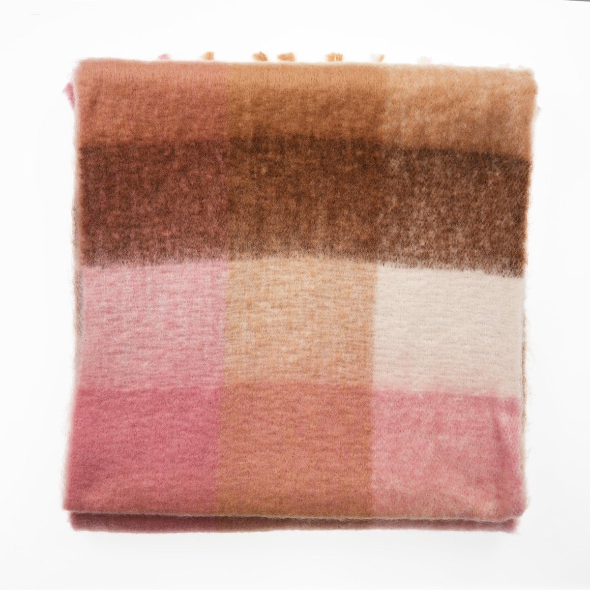 Women’s Soft Check Scarf – Oversized Plaid Winter Wrap with Tassel Fringe - Rose Check - Heritage Of Scotland -