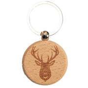 Wooden Stag Keyring – Engraved Scottish Deer Natural Wood Keychain Souvenir - Heritage Of Scotland - 