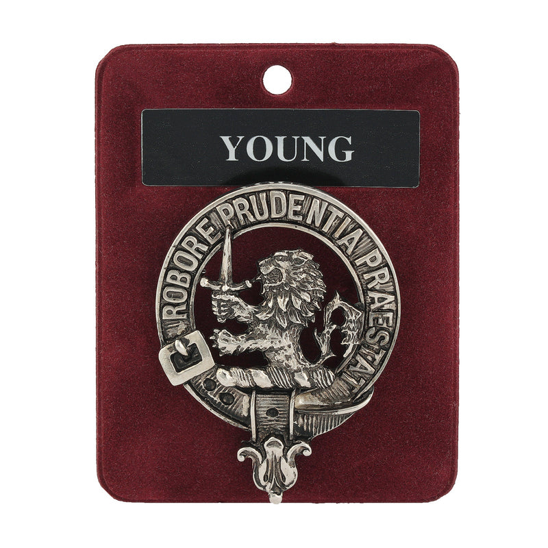 Young Clan Badge, Kilt Pin, Lapel Pin, Cufflinks, Keyring/Key Fob & Gift Set — Fine Pewter by Art Pewter — Made in Scotland (Shiny Finish) - Heritage Of Scotland - Badge
