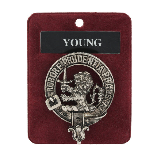 Young Clan Badge, Kilt Pin, Lapel Pin, Cufflinks, Keyring/Key Fob & Gift Set — Fine Pewter by Art Pewter — Made in Scotland (Shiny Finish) - Heritage Of Scotland - Badge