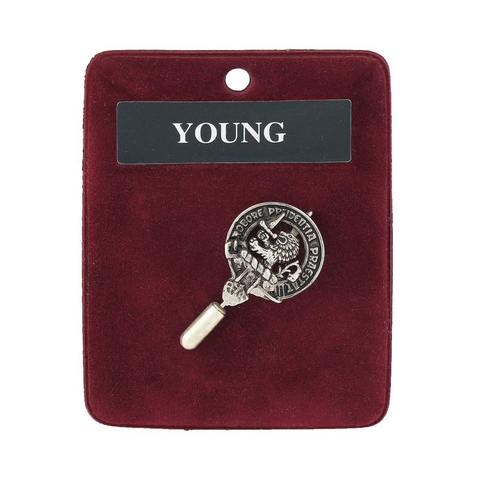 Young Clan Badge, Kilt Pin, Lapel Pin, Cufflinks, Keyring/Key Fob & Gift Set — Fine Pewter by Art Pewter — Made in Scotland (Shiny Finish) - Heritage Of Scotland - Lapel Pin