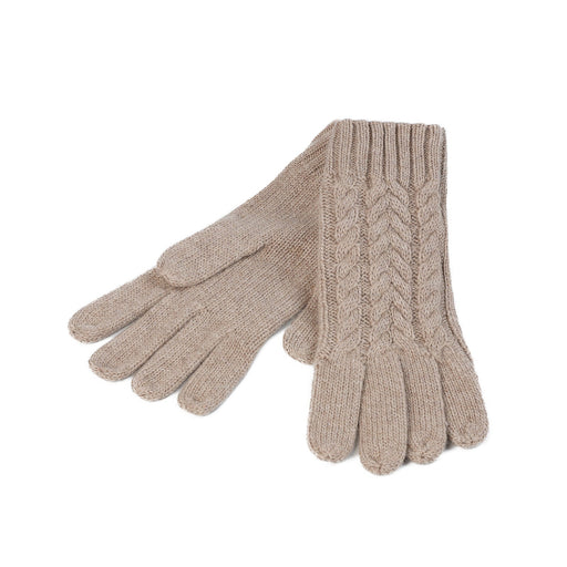 100% Cashmere Ladies Cable Glove Sand Beige - Heritage Of Scotland - SAND BEIGE