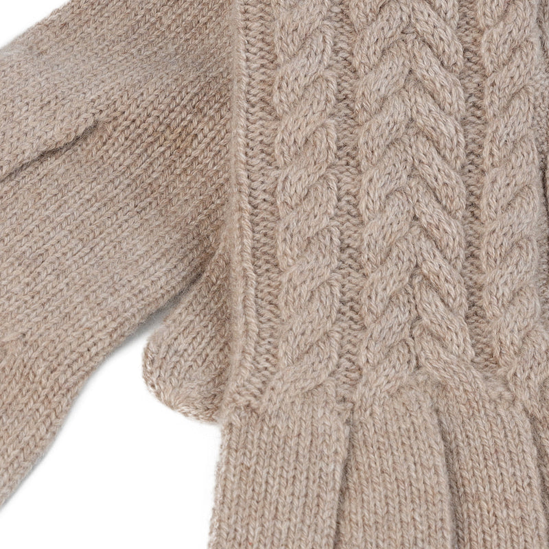 100% Cashmere Ladies Cable Glove Sand Beige - Heritage Of Scotland - SAND BEIGE