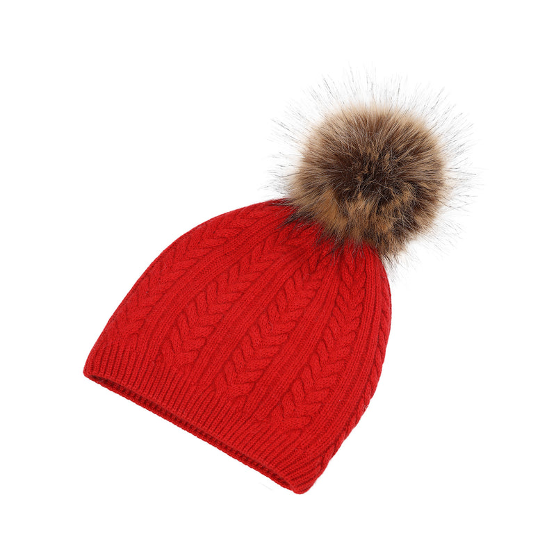 100% Cashmere Ladies Cable Rib Beanie Cardinal - Heritage Of Scotland - CARDINAL